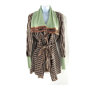 Gimmicks by BKE Womens Pieced Open Front Cardigan Sz‎ S Belted Multicolor Print